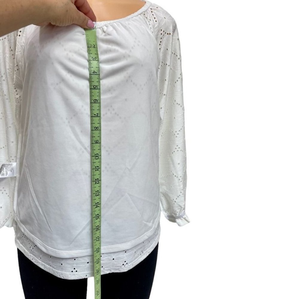 Rafaela Women's Lined Poplin Lace Top With Oval Neck, Long Sleeve New with Tags - Picture 12 of 13
